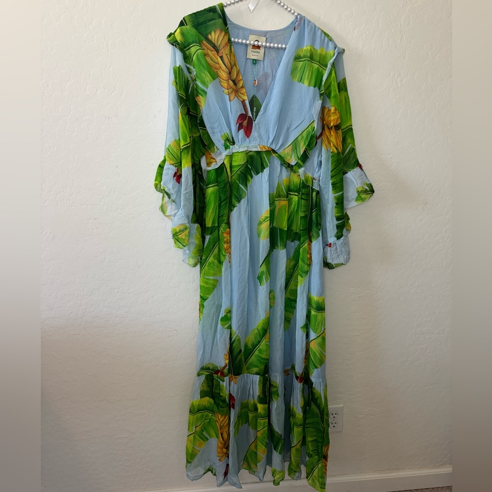 FARM Rio Fresh Bananas Maxi Dress with Green Tropical Leaf Print - Picture 3 of 9
